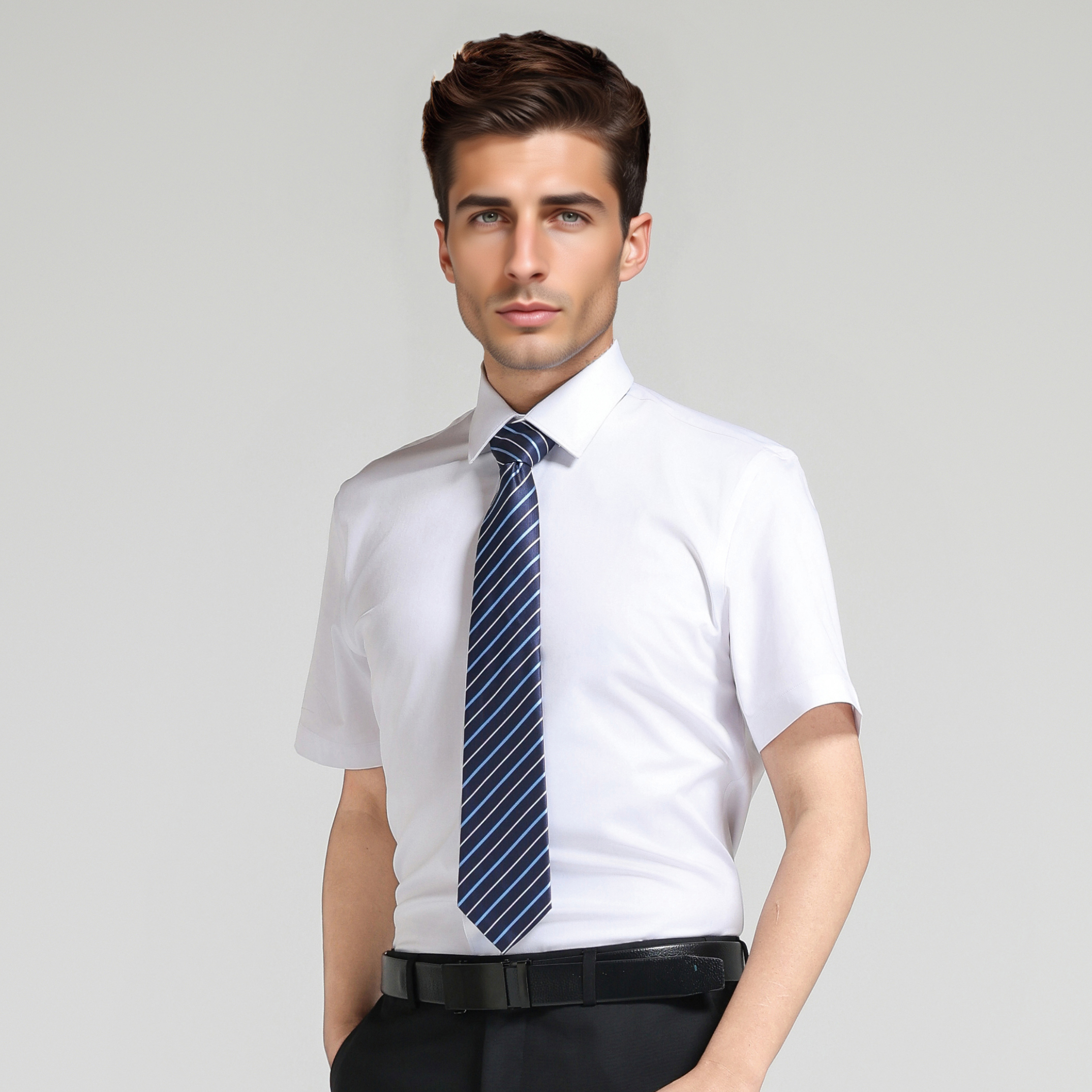 HT055-084 – White Men's Short-Sleeve 50% Bamboo Fiber Stretch Shirt without Chest Pocket
