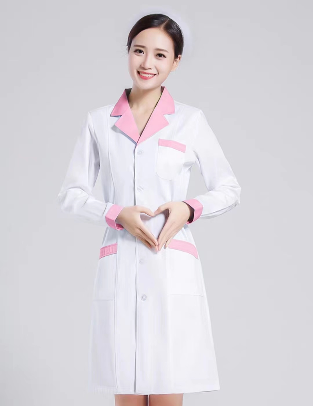HT029-110 – Spring/Autumn Long-Sleeve Chlorine-Resistant Polyester-Cotton Heavy Twill Nurse Coat