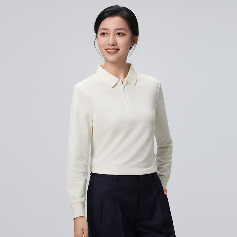 HT042-041 Premium heavy-weight 240g reverse‑piqué taped zipper‑front long-sleeve polo with polo collar