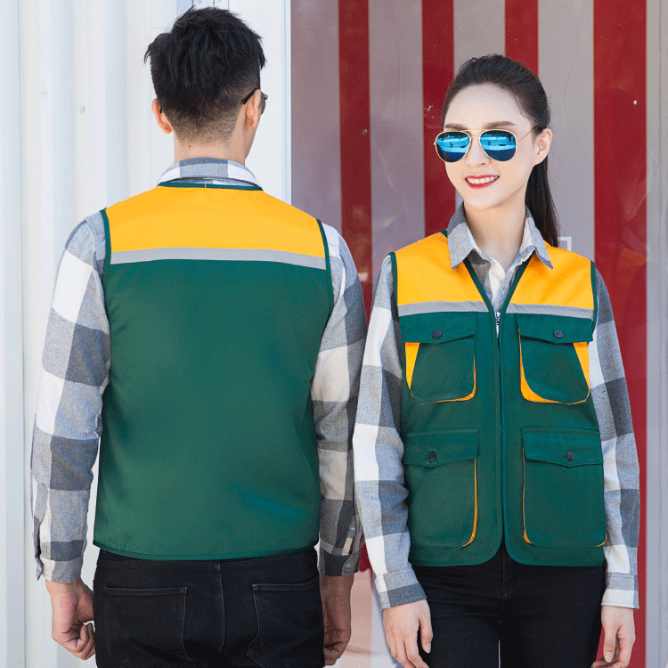 HT045‑658 Reflective‑stripe colour‑block vest with structured pockets