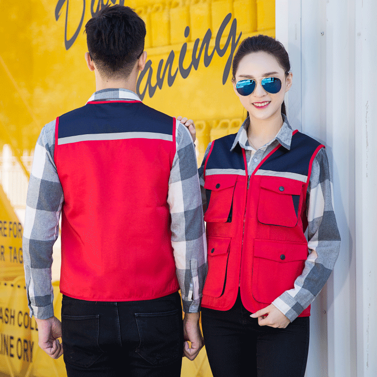 HT045‑658 Reflective‑stripe colour‑block vest with structured pockets
